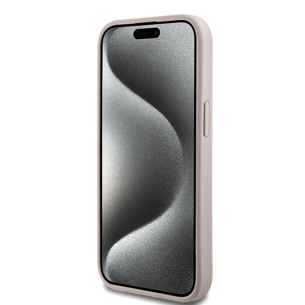 Apple iPhone 15 Case Guess Original Licensed M-safe Charging Feature PU Ring 4G Patterned Text Logo Cover Brown