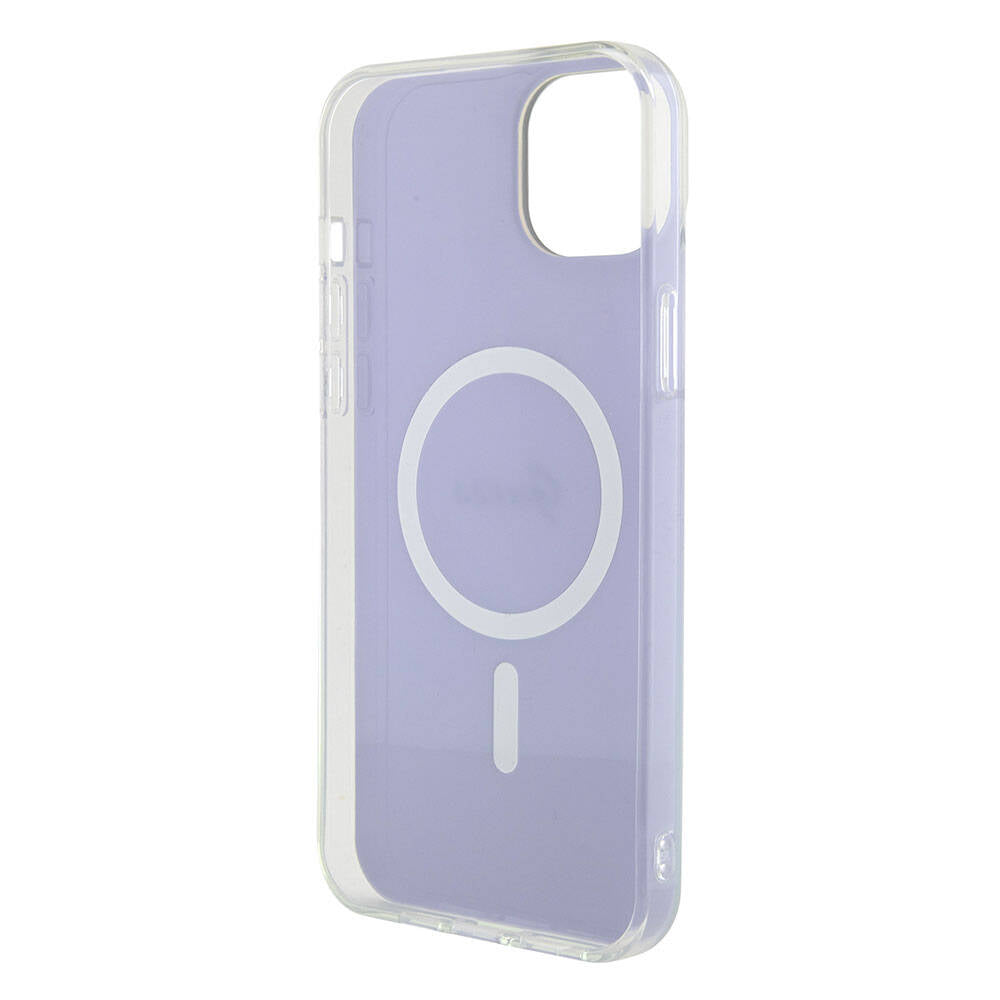 Apple iPhone 15 Case Guess Original Licensed M-safe Charging Feature Iridescent Cover Pink with Text Logo