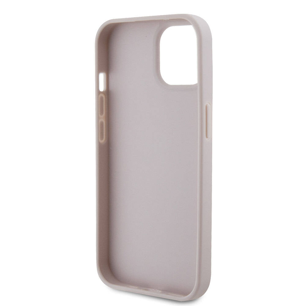 Apple iPhone 15 Case Guess Original Licensed PU Leather Stone Triangle Logo 4G Patterned Strass Cover Pink