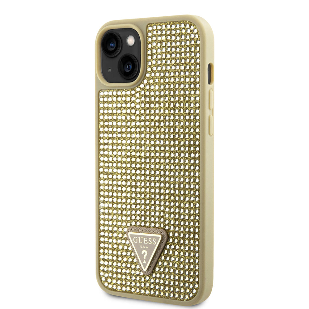 Apple iPhone 15 Case Guess Original Licensed Stone Back Surface Triangle Logo Cover Black