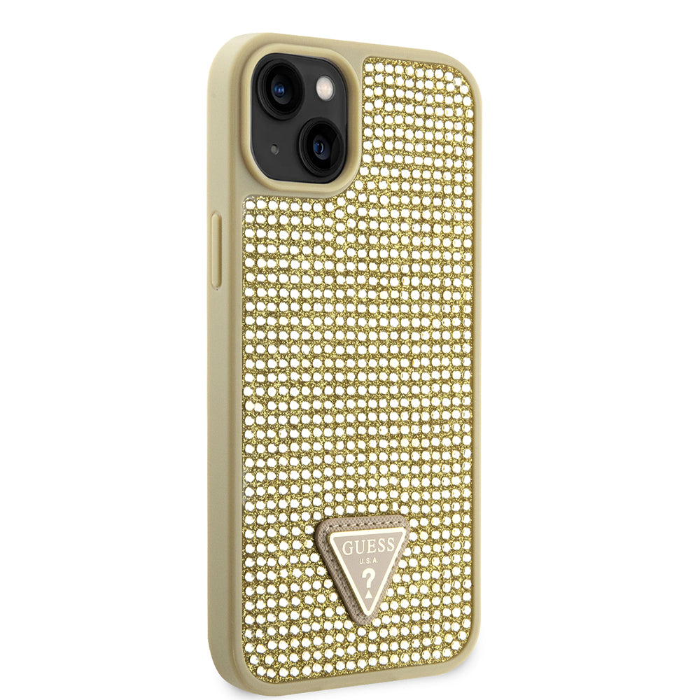 Apple iPhone 15 Case Guess Original Licensed Stone Back Surface Triangle Logo Cover Black