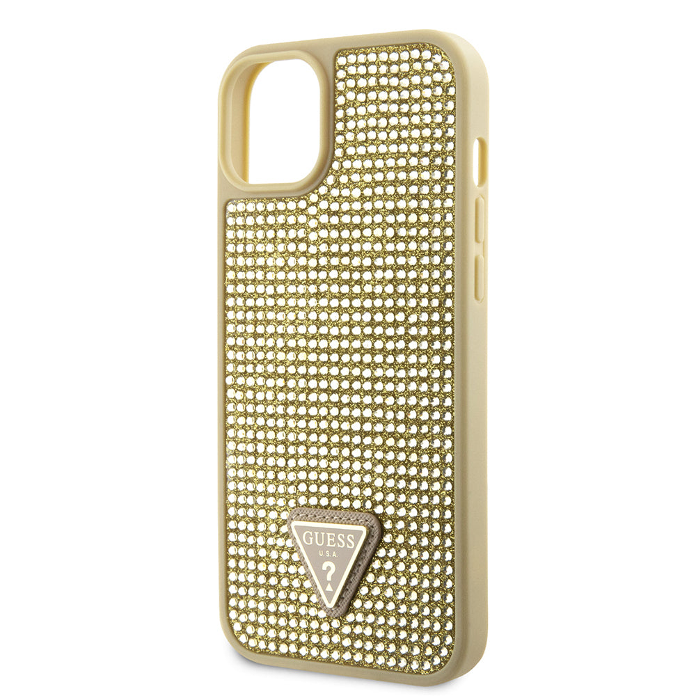 Apple iPhone 15 Case Guess Original Licensed Stone Back Surface Triangle Logo Cover Black