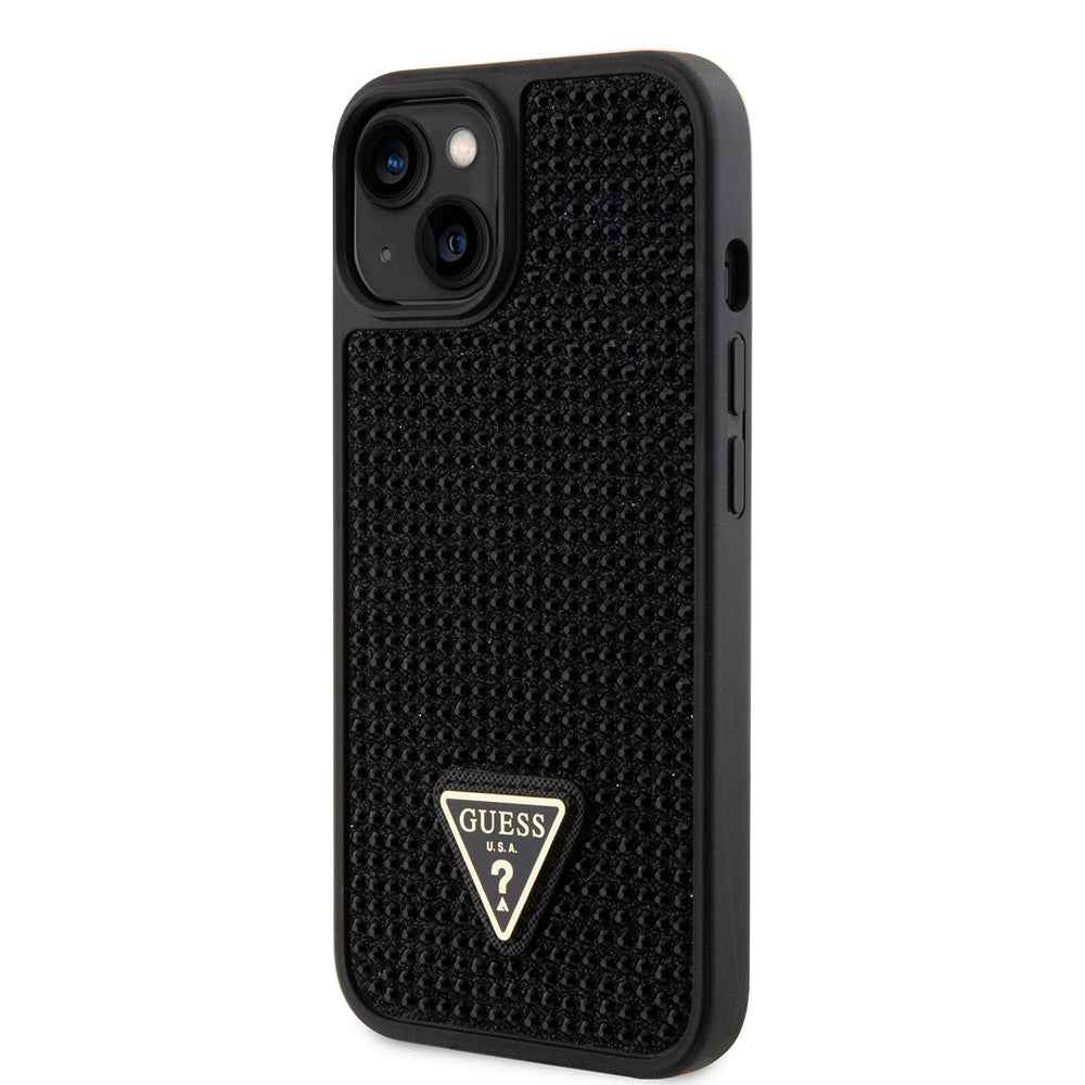 Apple iPhone 15 Case Guess Original Licensed Stone Back Surface Triangle Logo Cover Black