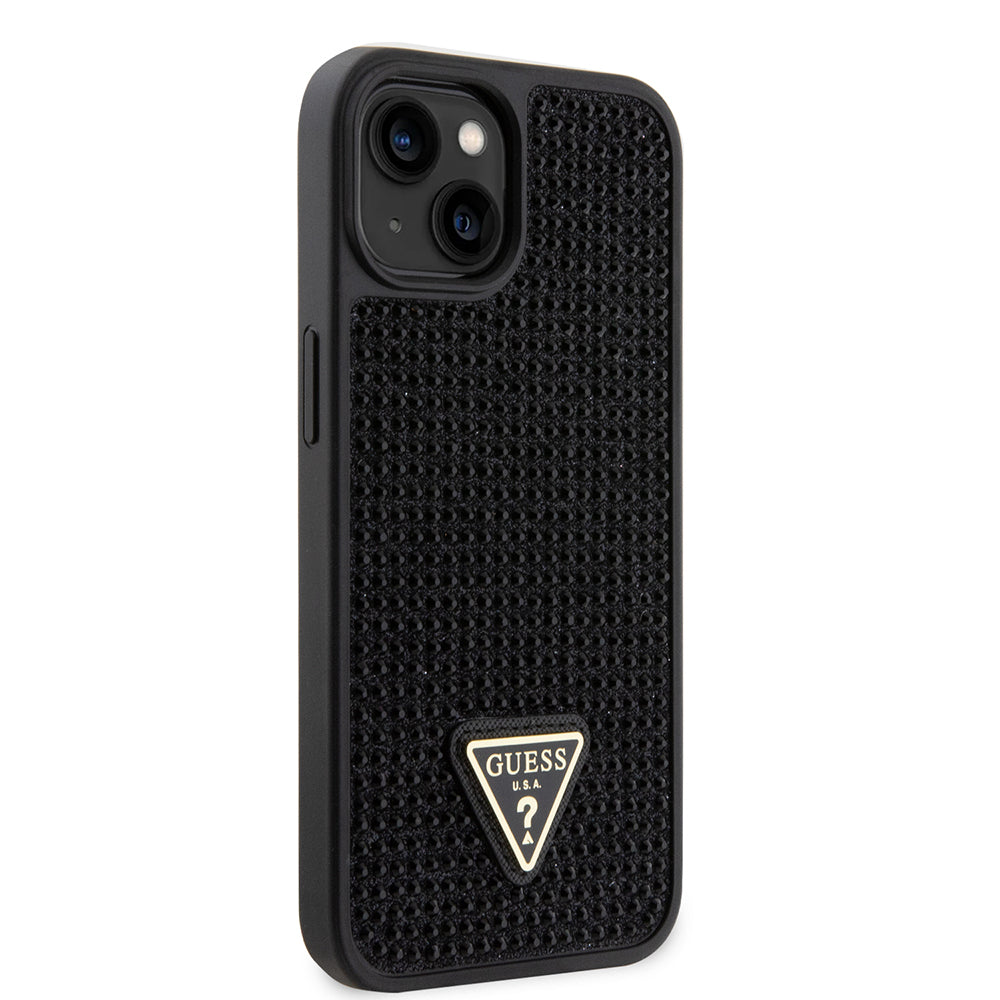 Apple iPhone 15 Case Guess Original Licensed Stone Back Surface Triangle Logo Cover Black