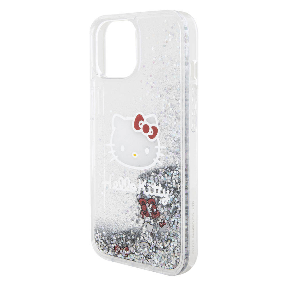 Apple iPhone 15 Kılıf Hello Kitty Orjinal Lisanslı İkonik Sıvılı Glitter Kapak Renksiz