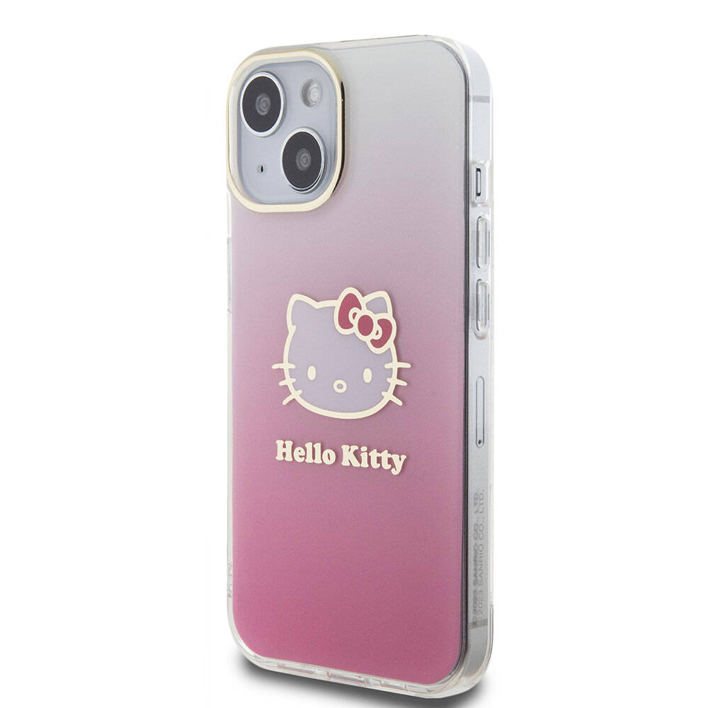 Apple iPhone 15 Case Hello Kitty Original Licensed Text and Iconic Logo Electroplating Coating Gradient Cover Pink