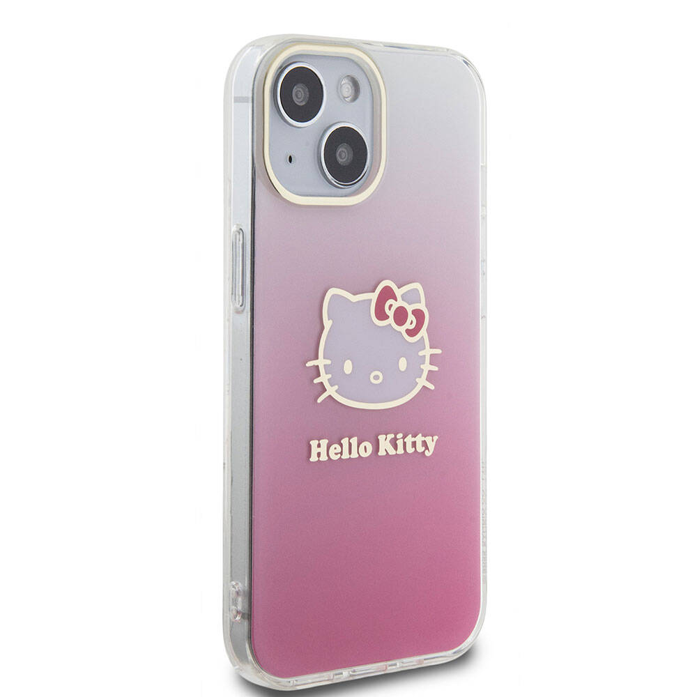 Apple iPhone 15 Case Hello Kitty Original Licensed Text and Iconic Logo Electroplating Coating Gradient Cover Pink
