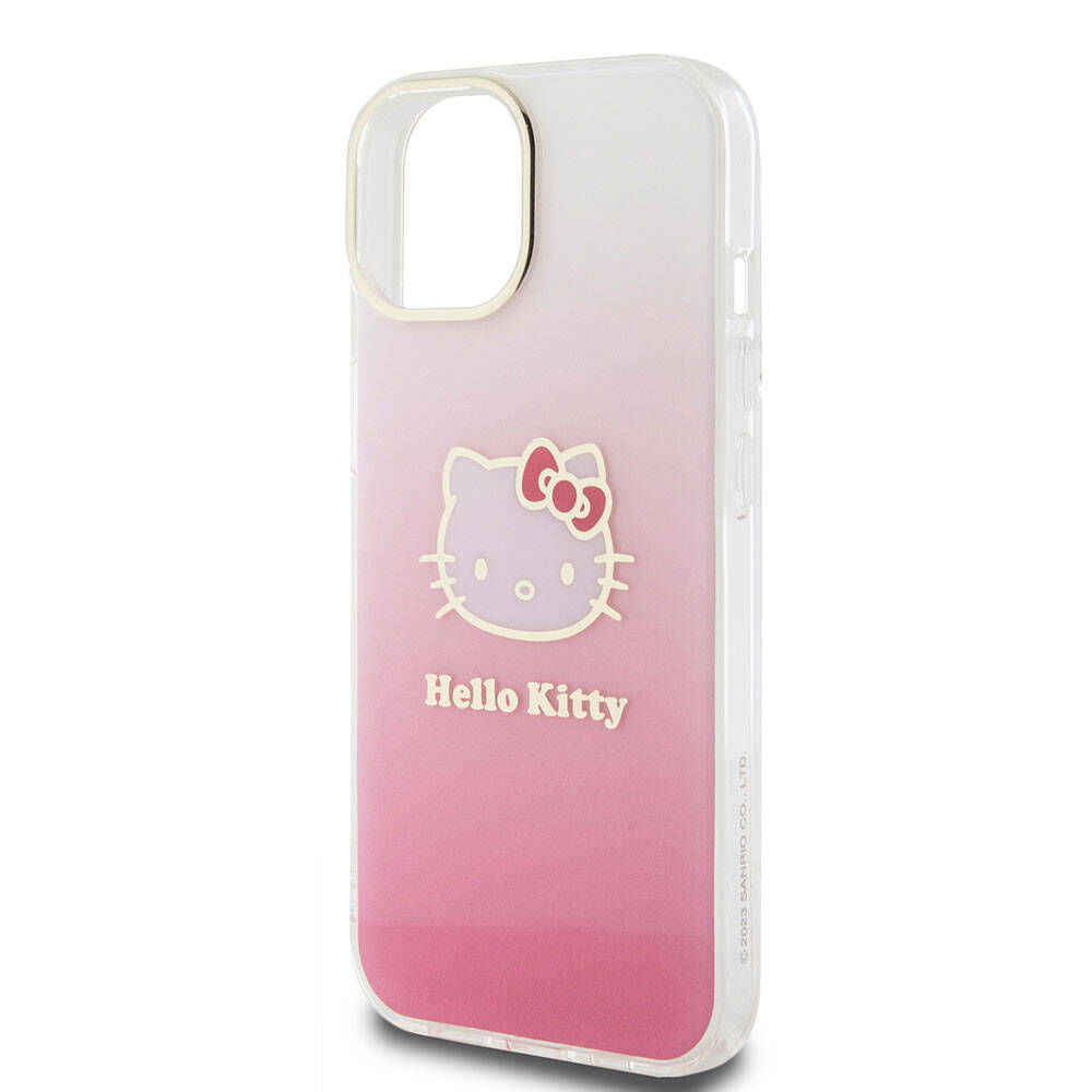 Apple iPhone 15 Case Hello Kitty Original Licensed Text and Iconic Logo Electroplating Coating Gradient Cover Pink