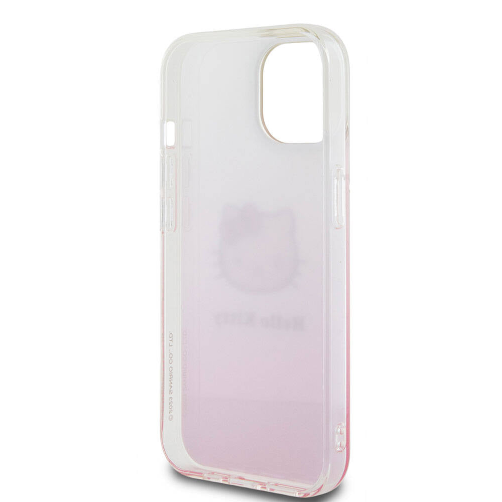 Apple iPhone 15 Case Hello Kitty Original Licensed Text and Iconic Logo Electroplating Coating Gradient Cover Pink