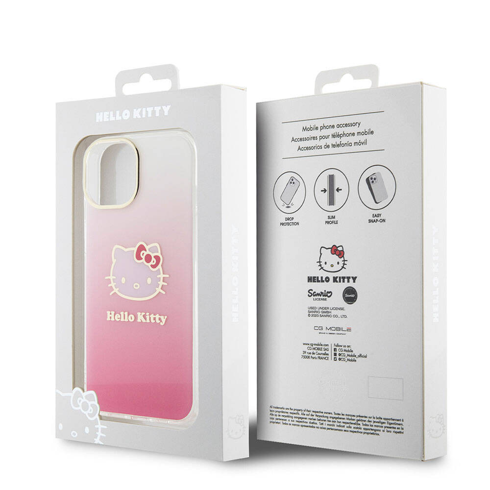 Apple iPhone 15 Case Hello Kitty Original Licensed Text and Iconic Logo Electroplating Coating Gradient Cover Pink