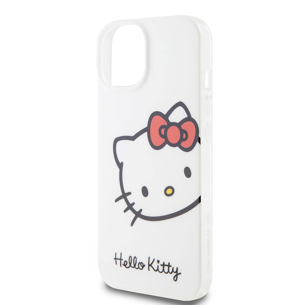 Apple iPhone 15 Kılıf Hello Kitty Orjinal Lisanslı Yazı ve İkonik Logolu Kitty Head Kapak Pembe