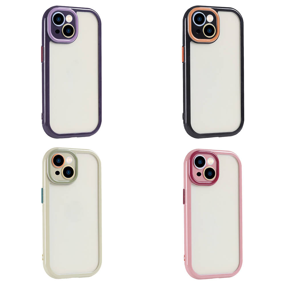 Apple iPhone 15 Case Camera Protection Colorful Edge and Frame Design Zore Vitamin Cover Plum