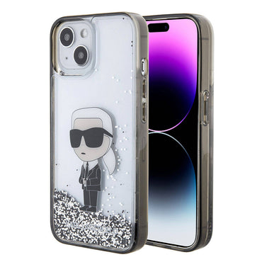 Apple iPhone 15 Case Karl Lagerfeld Iconic Liquid Glitter Original Licensed Cover Colorless
