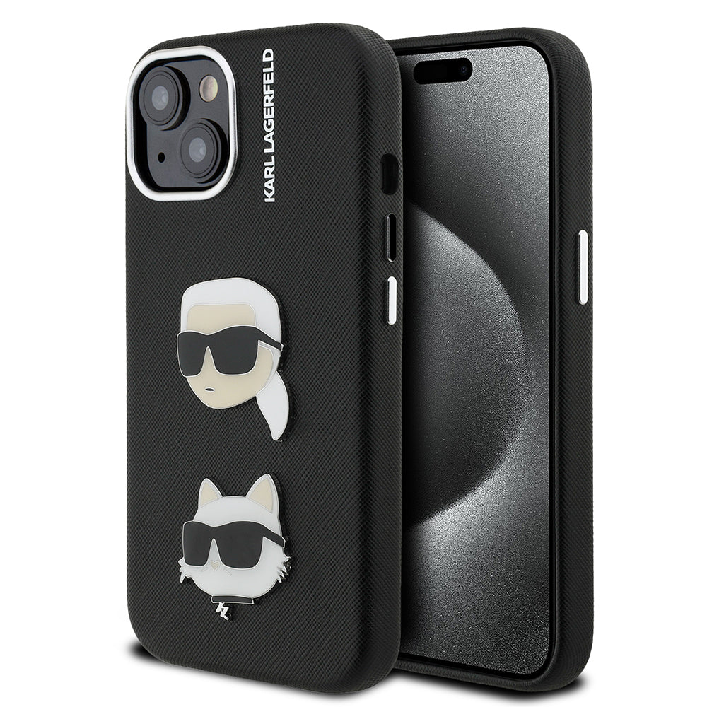 Apple iPhone 15 Case Karl Lagerfeld Original Licensed K&C Heads Pin Cover Black