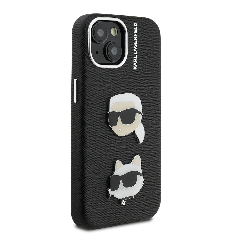 Apple iPhone 15 Case Karl Lagerfeld Original Licensed K&C Heads Pin Cover Black