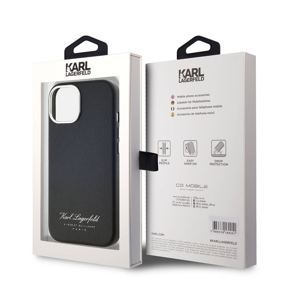 Apple iPhone 15 Case Karl Lagerfeld Original Licensed KL Written Hotel Cover Gray