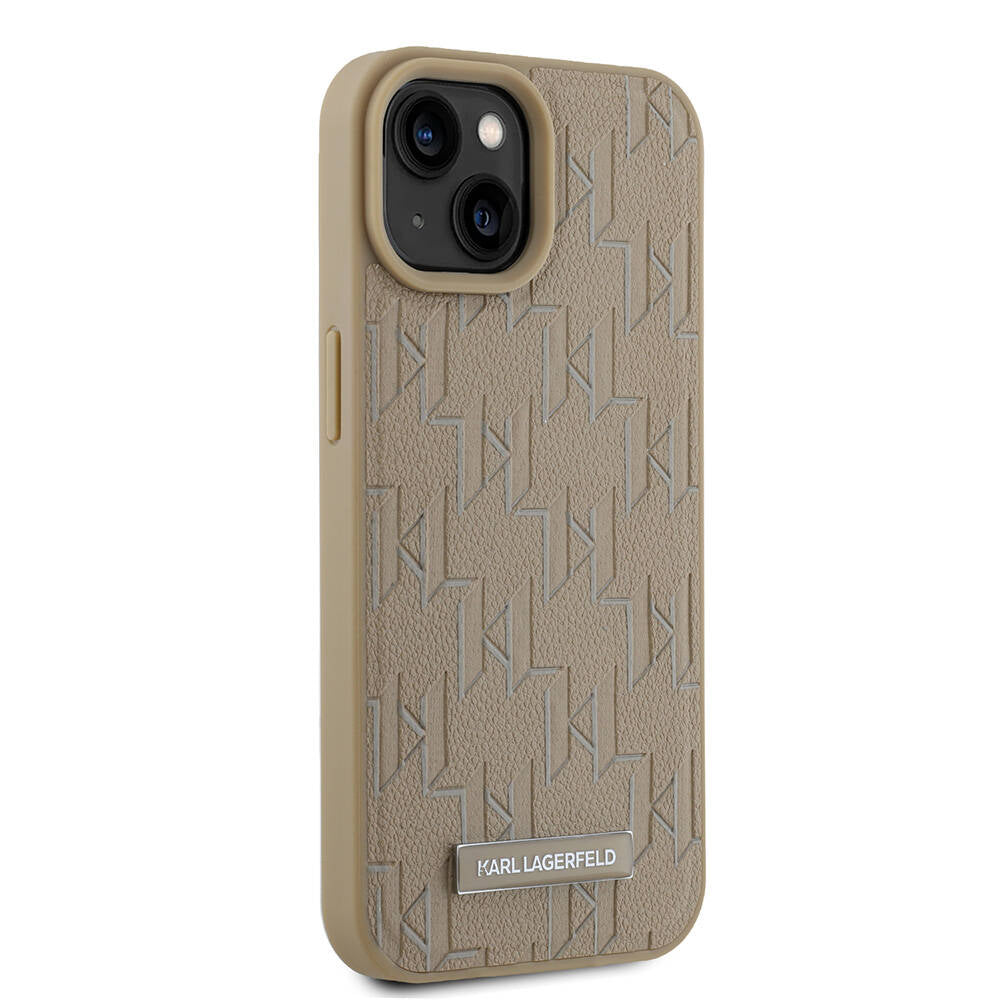 Apple iPhone 15 Case Karl Lagerfeld Original Licensed M-Safe Charging Feature KL Printed Hot Stamp Cover Cream