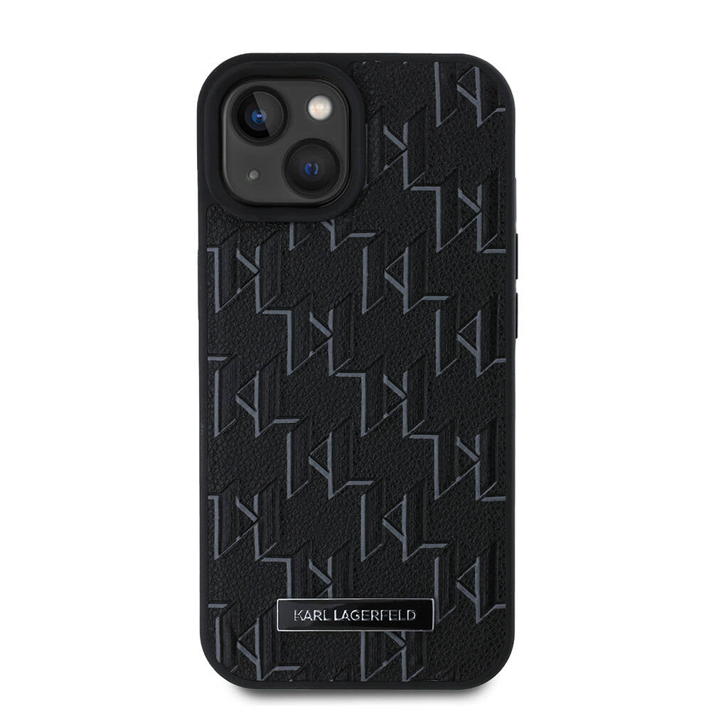 Apple iPhone 15 Case Karl Lagerfeld Original Licensed M-Safe Charging Feature KL Printed Hot Stamp Cover Black