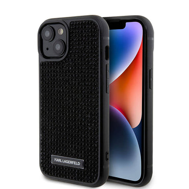 Apple iPhone 15 Case Karl Lagerfeld Stone Metal Logo Original Licensed Cover Black