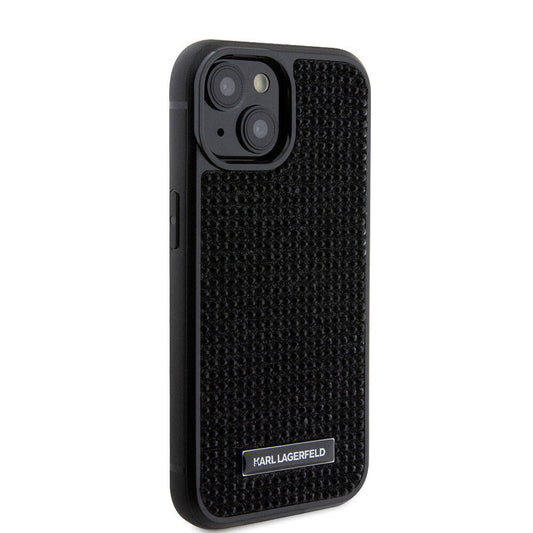Apple iPhone 15 Case Karl Lagerfeld Stone Metal Logo Original Licensed Cover Black