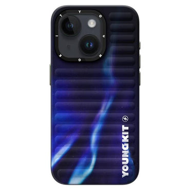 Apple iPhone 15 Kılıf Kuzey Işıkları Desenli Youngkit Aurora Serisi Kapak Mavi