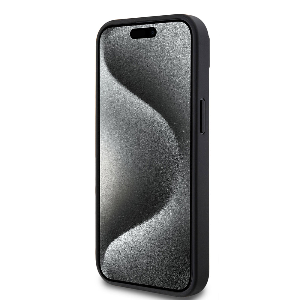 Apple iPhone 15 Case Lacoste Original Licensed PU Pique Patterned Back Surface Iconic Crocodile Woven Logo Cover + Type-C Cable 1.5m Black