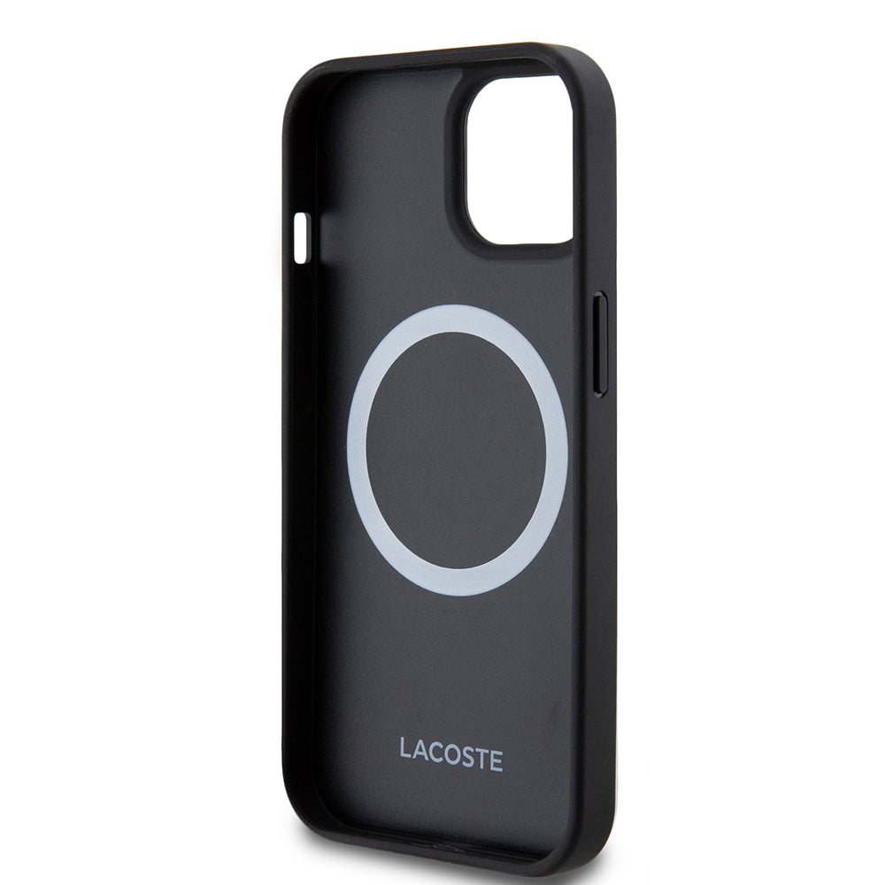 Apple iPhone 15 Case Lacoste Original Licensed PU Pique Patterned Back Surface Iconic Crocodile Woven Logo Cover + Type-C Cable 1.5m Black
