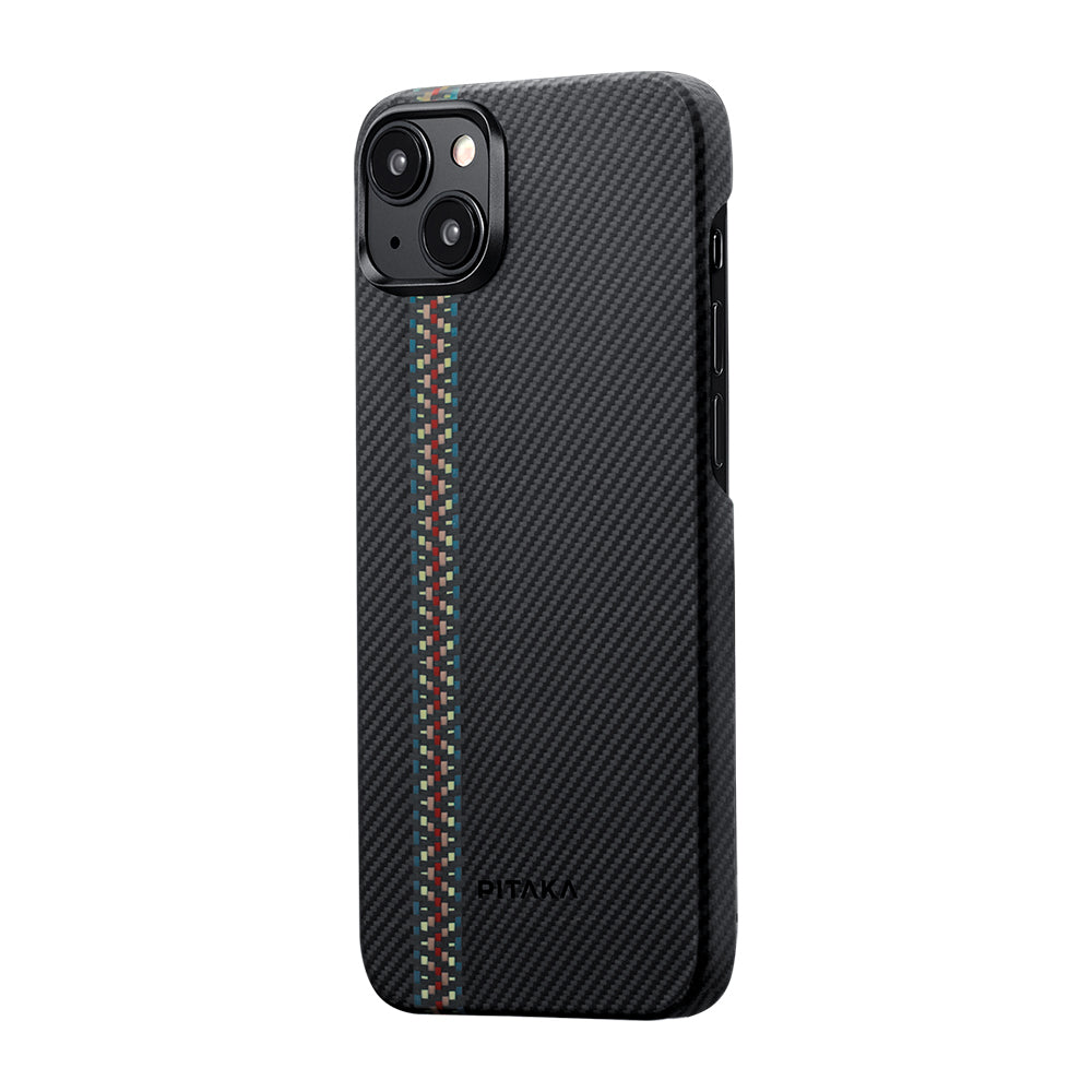 Apple iPhone 15 Kılıf M-safe Şarj Özellikli 600D Aramid Fiber Pitaka Tactile Woven Orchestra Serisi Rhapsody Kapak Siyah