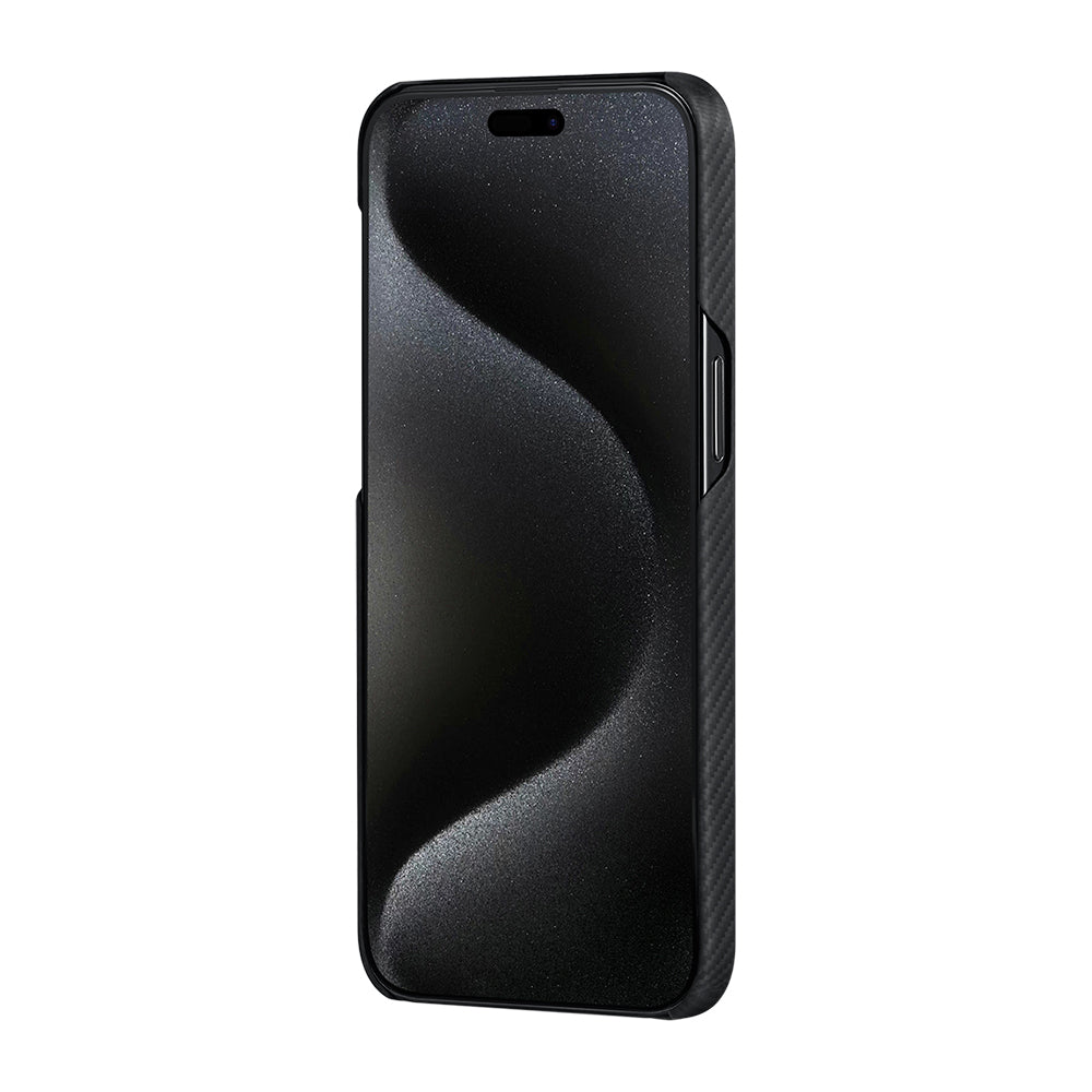 Apple iPhone 15 Kılıf M-safe Şarj Özellikli 600D Aramid Fiber Pitaka Tactile Woven Orchestra Serisi Rhapsody Kapak Siyah
