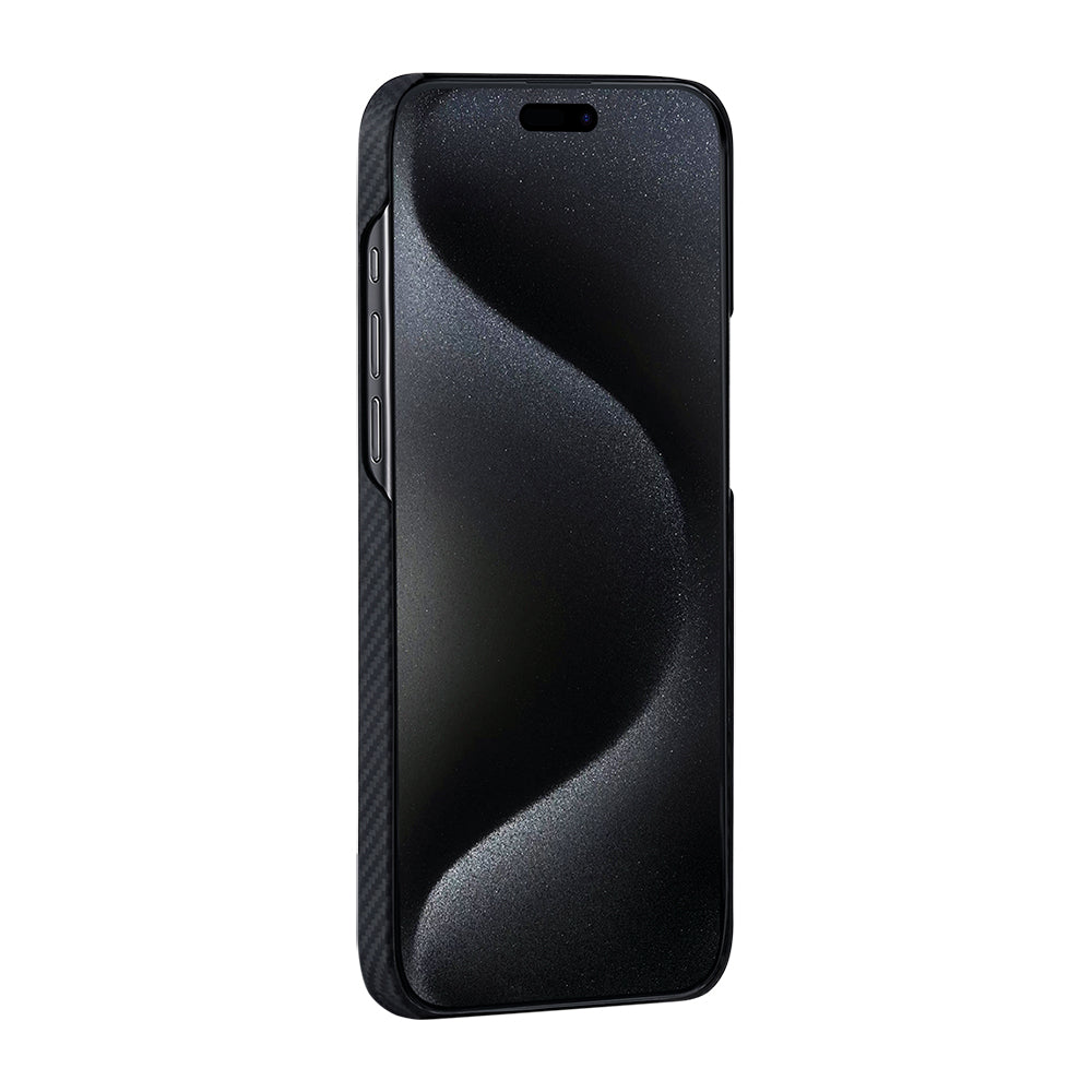 Apple iPhone 15 Kılıf M-safe Şarj Özellikli 600D Aramid Fiber Pitaka Tactile Woven Orchestra Serisi Rhapsody Kapak Siyah