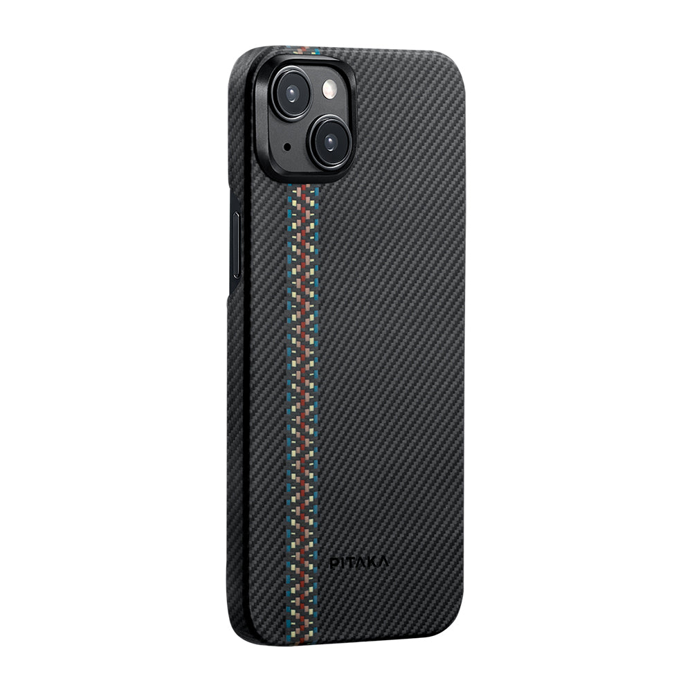 Apple iPhone 15 Kılıf M-safe Şarj Özellikli 600D Aramid Fiber Pitaka Tactile Woven Orchestra Serisi Rhapsody Kapak Siyah