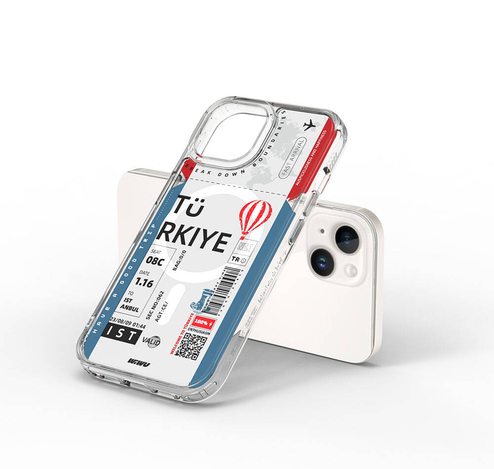 Apple iPhone 15 Case with M-safe Charging Feature, Ticket Pattern, Wiwu Turkey B Series Cover Blue