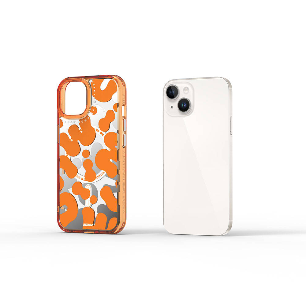 Apple iPhone 15 Case M-safe Charging Feature Paint Patterned Wiwu Fluorescent G Series Cover Orange