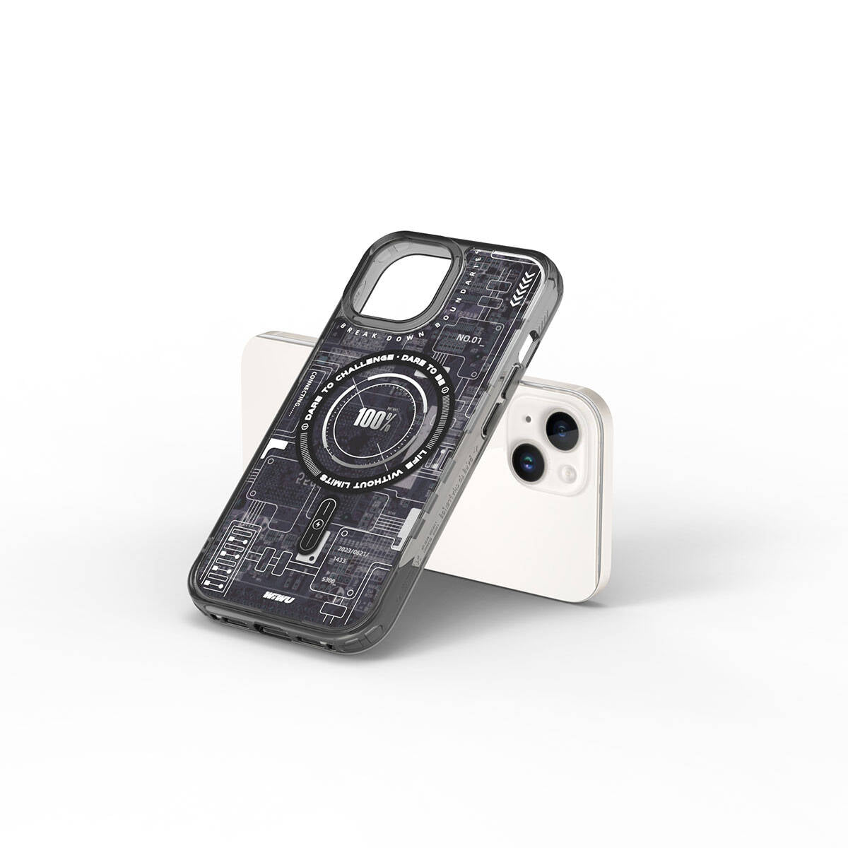 Apple iPhone 15 Case M-safe Charging Feature Patterned Wiwu Mecha Circuit H Series Cover Black