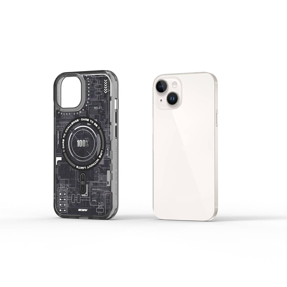 Apple iPhone 15 Case M-safe Charging Feature Patterned Wiwu Mecha Circuit H Series Cover Gray