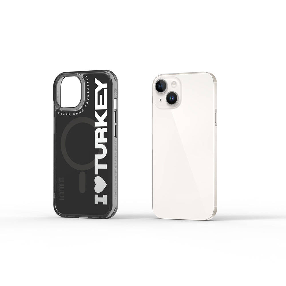 Apple iPhone 15 Case with M-Safe Charging Feature, I Love Turkey Text Pattern, Wiwu Turkey E Series Cover Green