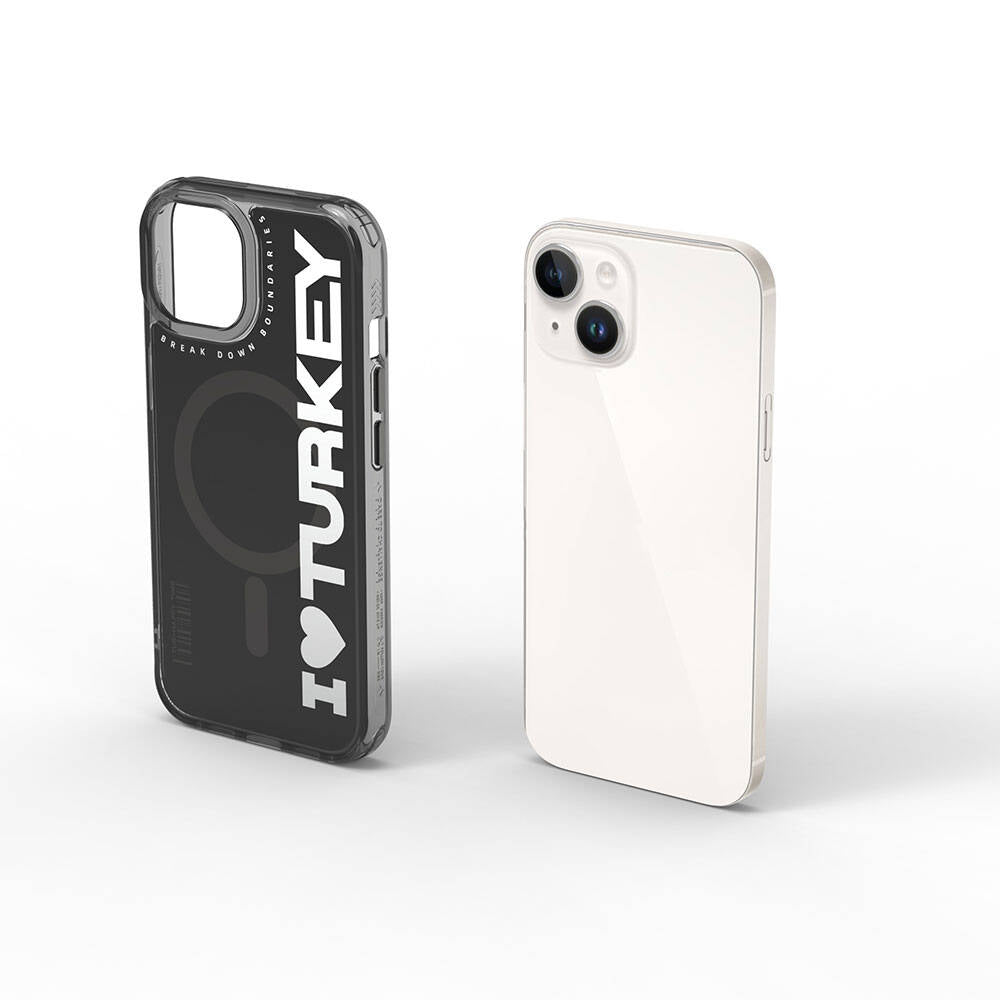 Apple iPhone 15 Case with M-Safe Charging Feature, I Love Turkey Text Pattern, Wiwu Turkey E Series Cover Green