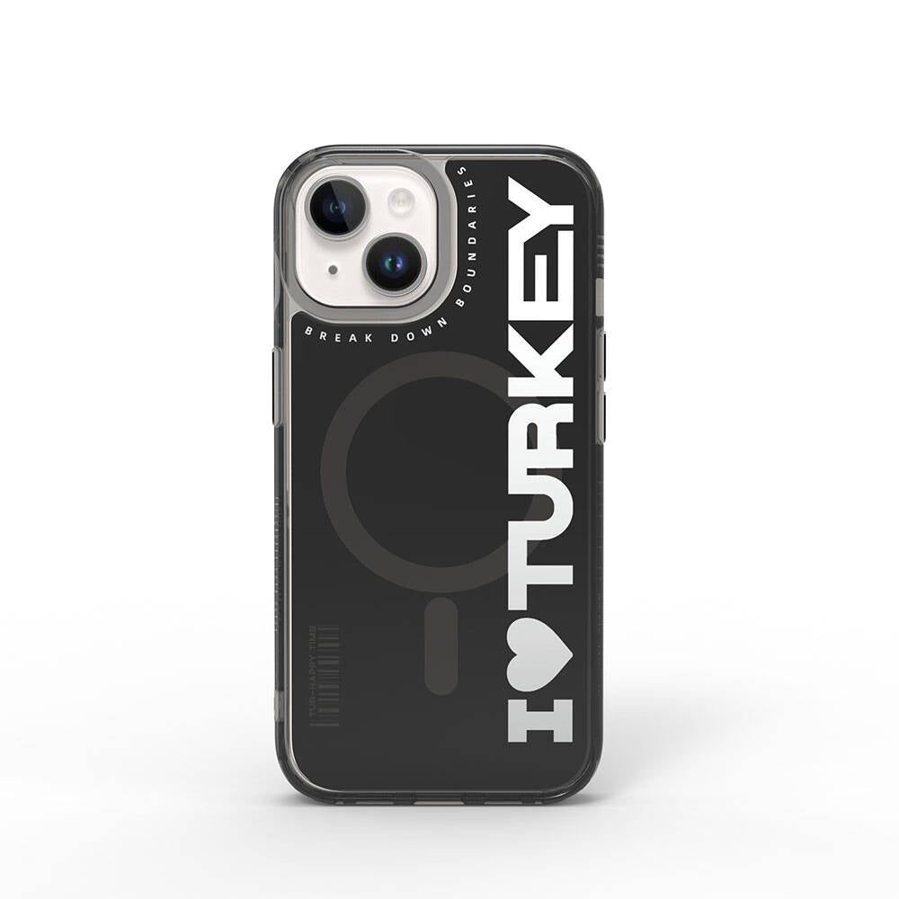Apple iPhone 15 Case with M-Safe Charging Feature, I Love Turkey Text Pattern, Wiwu Turkey E Series Cover Green
