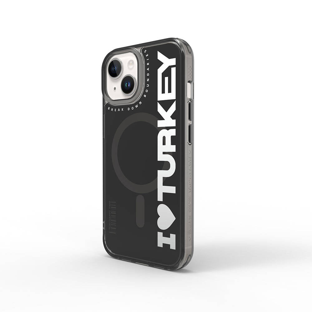 Apple iPhone 15 Case with M-Safe Charging Feature, I Love Turkey Text Pattern, Wiwu Turkey E Series Cover Green
