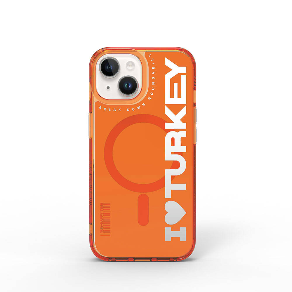 Apple iPhone 15 Case with M-Safe Charging Feature, I Love Turkey Text Pattern, Wiwu Turkey E Series Cover Green