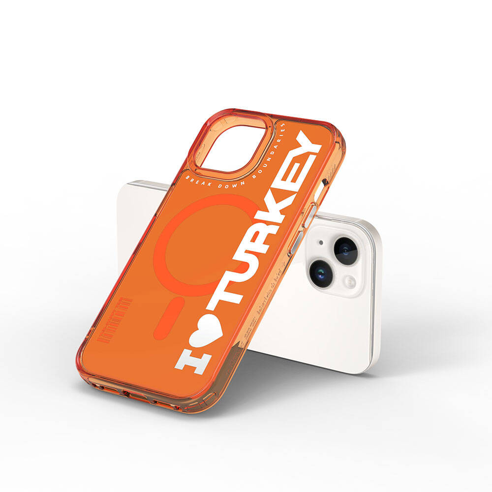 Apple iPhone 15 Case with M-Safe Charging Feature, I Love Turkey Text Pattern, Wiwu Turkey E Series Cover Green