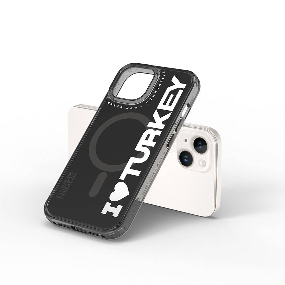 Apple iPhone 15 Case with M-Safe Charging Feature, I Love Turkey Text Pattern, Wiwu Turkey E Series Cover Green