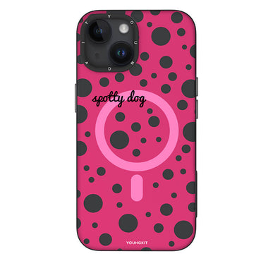 Apple iPhone 15 Kılıf M-safe Şarj Özellikli Polka Dot Desenli Youngkit Spots Serisi Kapak Gri
