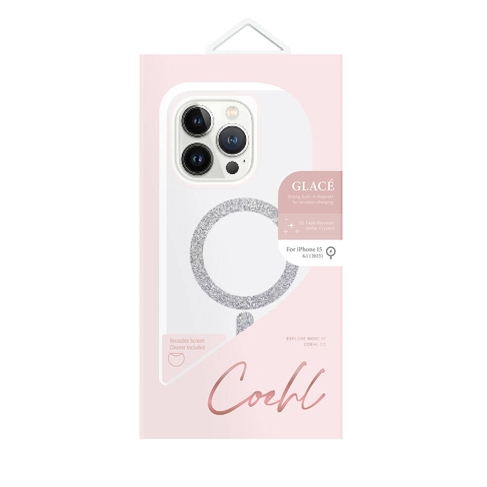 Apple iPhone 15 Case M-safe Charging Feature Glitter Magnetic Coehl Glace Cover Silver