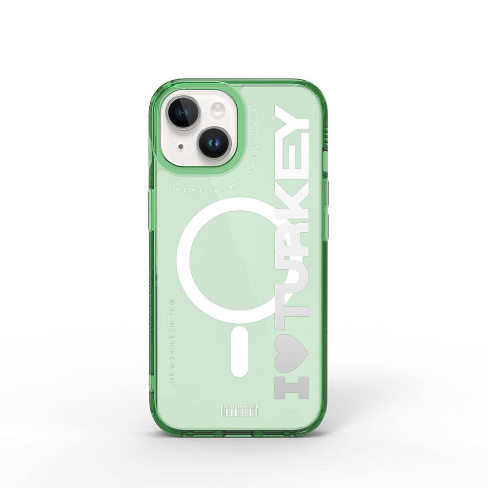 Apple iPhone 15 Case M-safe Charging Feature Transparent Color Transition Wiwu Turkey C Series Cover Orange