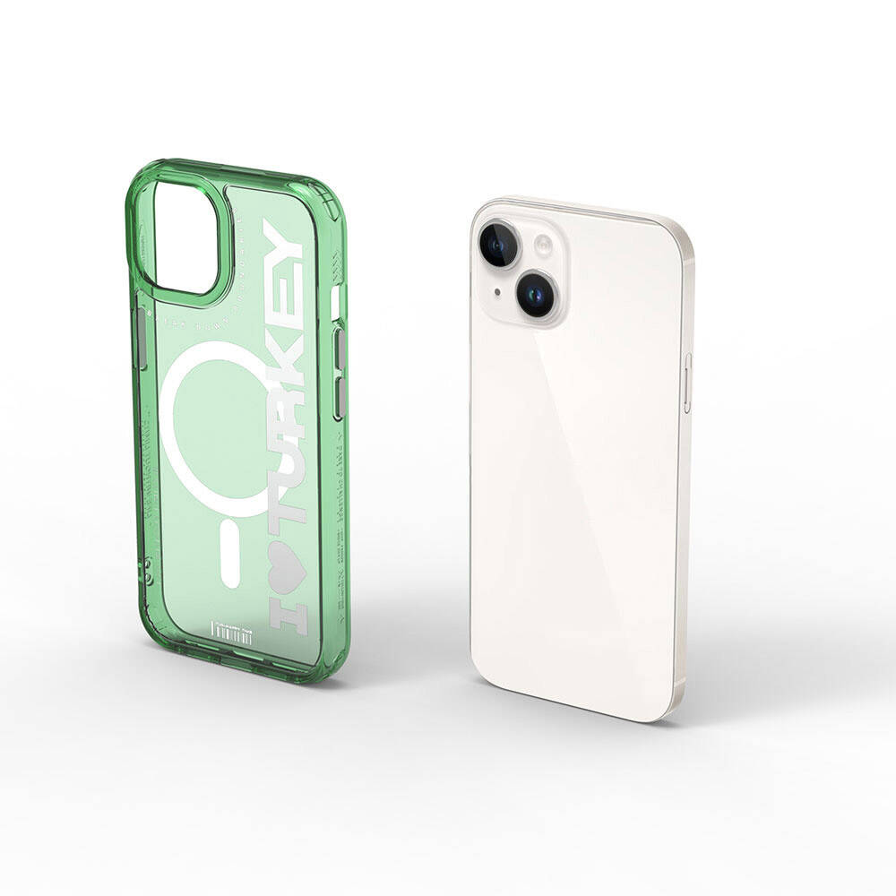 Apple iPhone 15 Case M-safe Charging Feature Transparent Color Transition Wiwu Turkey C Series Cover Orange