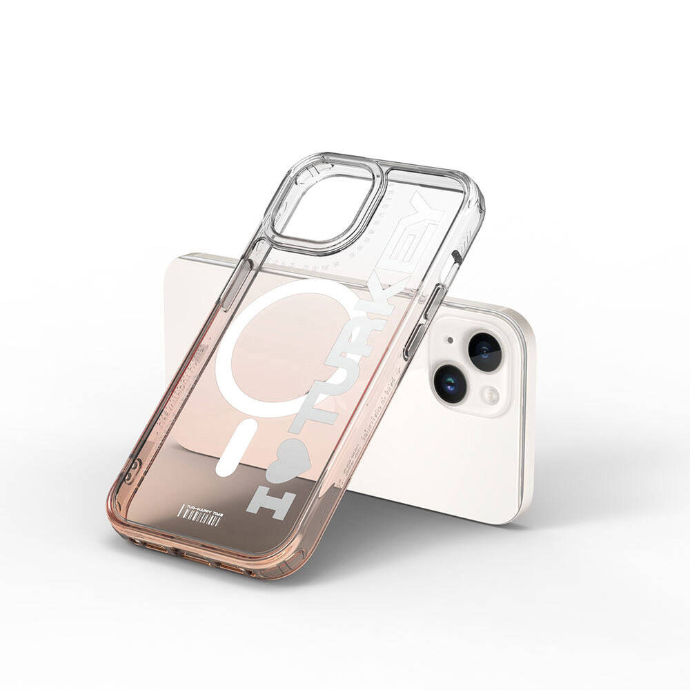 Apple iPhone 15 Case M-safe Charging Feature Transparent Color Transition Wiwu Turkey C Series Cover Orange