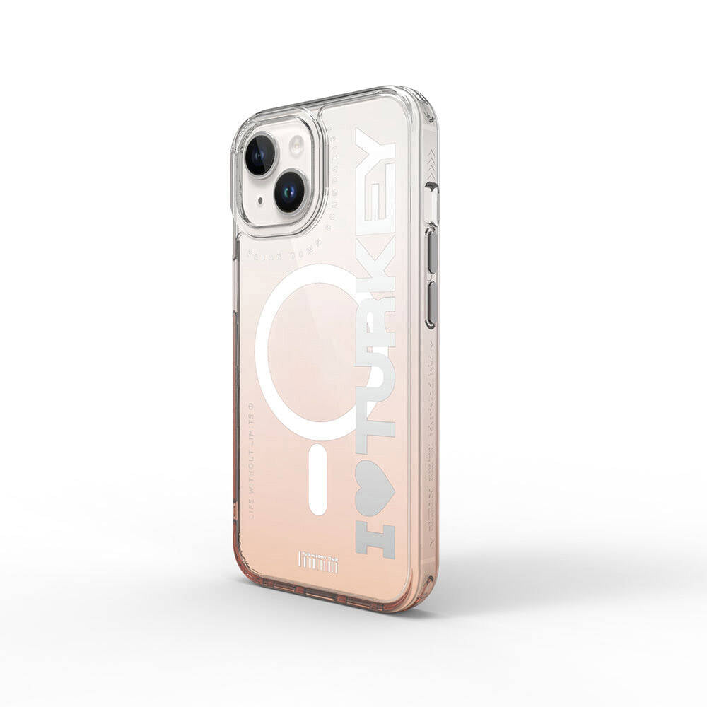 Apple iPhone 15 Case M-safe Charging Feature Transparent Color Transition Wiwu Turkey C Series Cover Orange