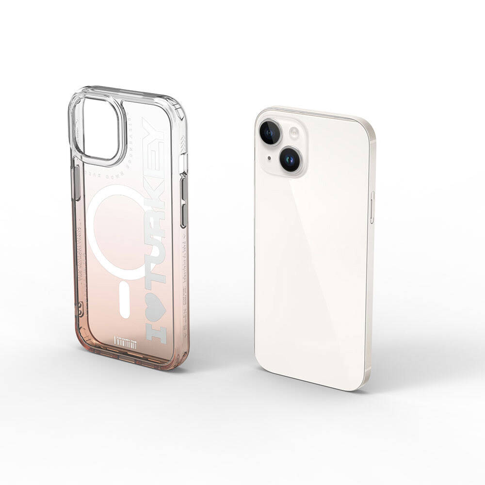 Apple iPhone 15 Case M-safe Charging Feature Transparent Color Transition Wiwu Turkey C Series Cover Orange