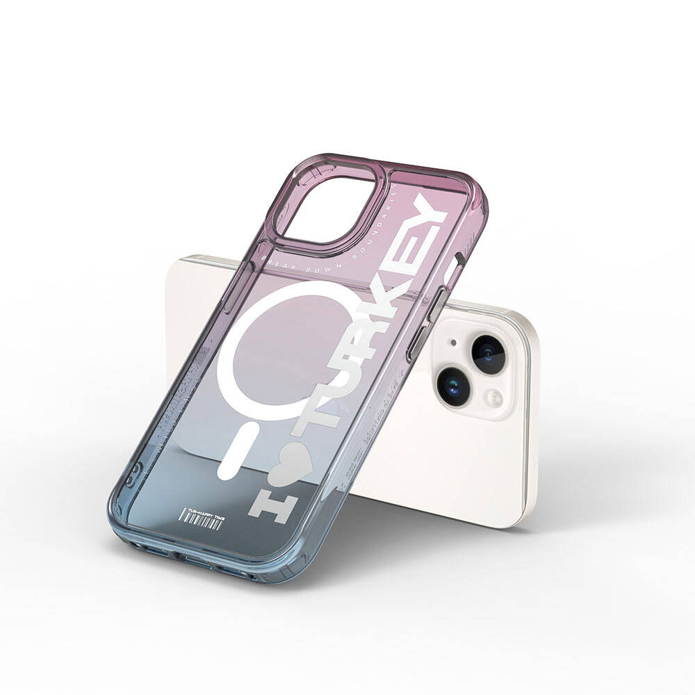 Apple iPhone 15 Case M-safe Charging Feature Transparent Color Transition Wiwu Turkey C Series Cover Orange